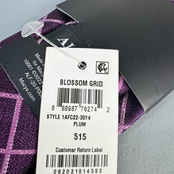 ALFANI ALFATECH Mens Necktie Blossom Grid Plum Stain Resistant New - Picture 4 of 7